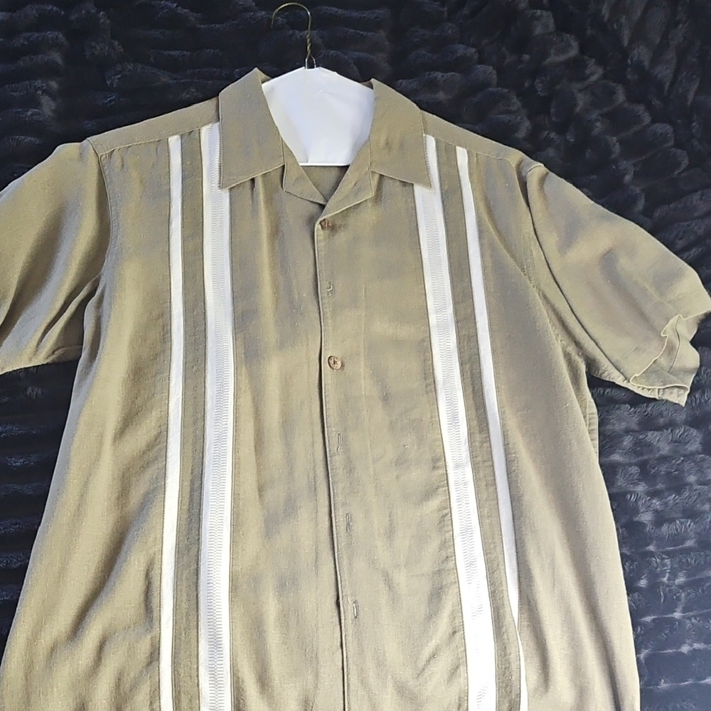 Haggar Men's Casual Button Down Shirt - Tan and White